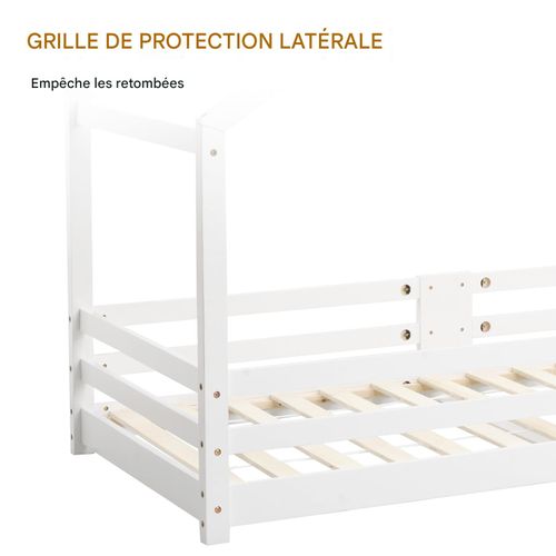 Lit Cabane Enfant-90 X 200cm-Lit Enfant en Pin Massif-Sommier à Lattes-Blanc