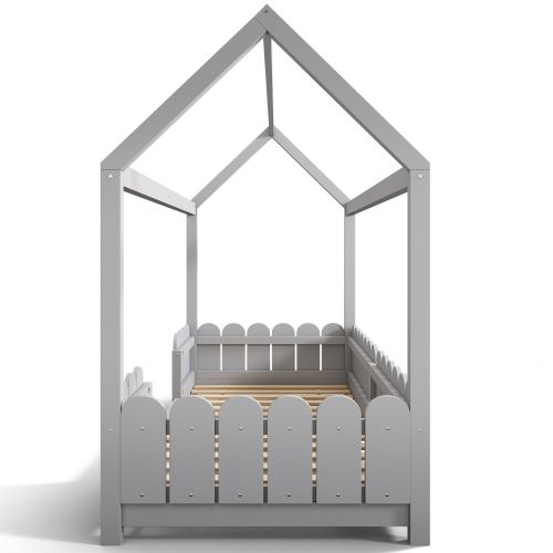 Lit Cabane Avec Tiroirs Avec Barrière-lit Enfant 90x200 Cm-en Bois-sommier à Lattes-gris