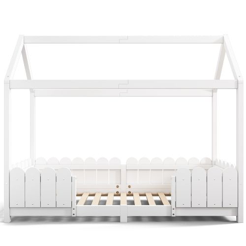 Lit Cabane Avec Tiroirs Avec Barrière-lit Enfant 90x200 Cm-en Bois-sommier à Lattes-blanc