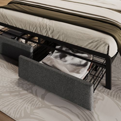 Lit Rembourré-avec Fonction De Chargement USB Type C-éclairage LED-lit Double 160x200cm-gris