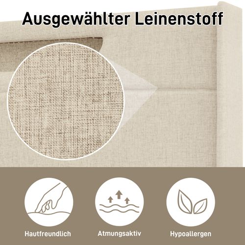 Lit Capitonné LED Double - 140x200 Cm - Charge USB Type C - Rangement Lin - Beige