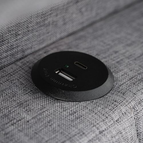 Lit Capitonné LED - 140x200 Cm - USB Type C - Rangement En Lin - Gris