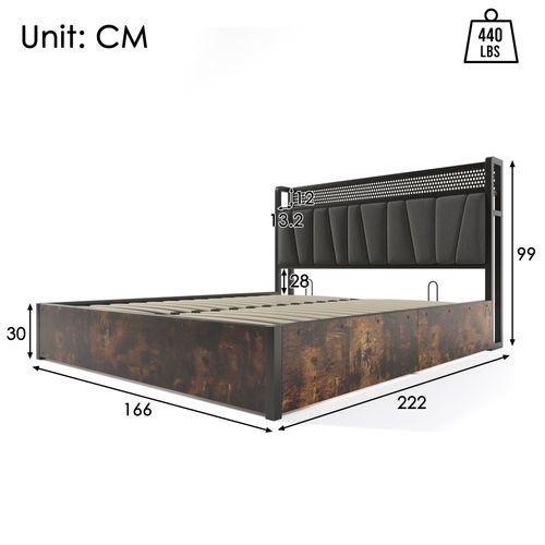 Lit Double 160x200cm-contrôle Par Application LED-avec Fonction De Charge USB-en Bois-gris