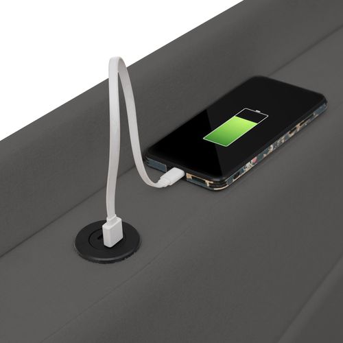 Lit Capitonné Simple - Rangement - USB Type C - Tissu Lin - Gris - 90x200 Cm