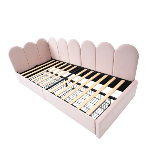 Lit Enfant 90x200cm-lit Rembourré Avec Tiroirs-en Velours-lit Jeune Et Lit Enfant Adulte-rose