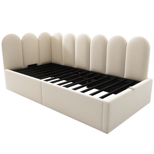 Lit Rembourré 90x200 Cm-canapé-lit-rangement Hydraulique-velours-beige