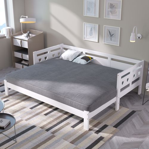 Lit Extensible 90 X 190 Cm-en Pin Massif-lit Gigogne-forme Cœur-blanc