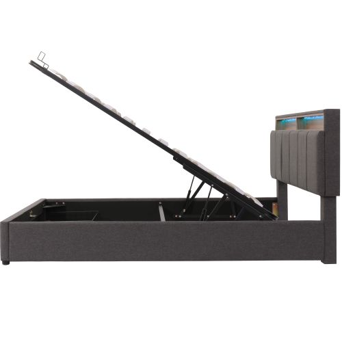 Lit Rembourré Avec Éclairage LED-lit Adulte Hydraulique-lit Double 140 X 190 Cm-gris