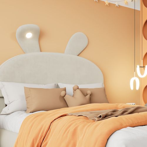 Lit Double 140 X 200 Cm-lit Hydraulique-avec Bandes Lumineuses-espace De Rangement-velours-beige