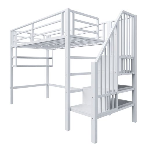 Lit Mezzanine 90x200cm Avec Espace Jeu Et Rangements, Blanc