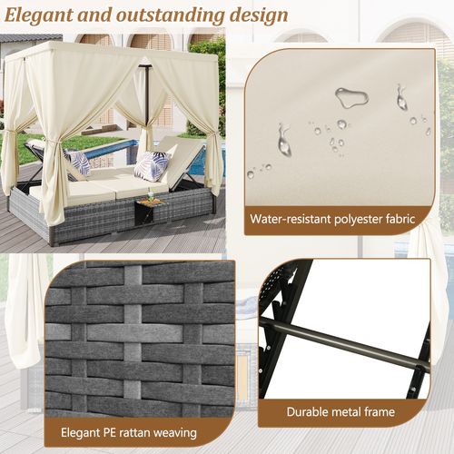 Transat Double Avec Store - Rotin Résistant, Pliable, Inclut Coussins + Table