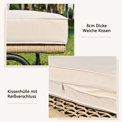 Set En L Jardin - Structure Fer + Corde Beige, Table Incluse, Coussins Fournis