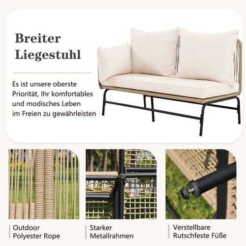 Set En L Jardin - Structure Fer + Corde Beige, Table Incluse, Coussins Fournis
