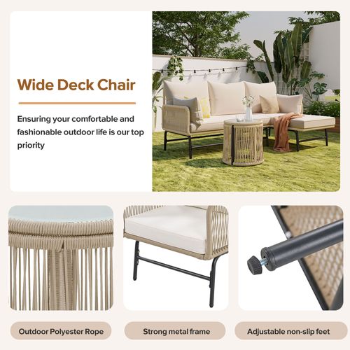 Salon Jardin Beige - 2 Fauteuils + 2 Canapés 2 Places + 2 Tables, Coussins Inclus