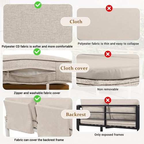 Ensemble Salon De Jardin  - Acier Galvanisé, Plateau Acacia, 2 Canapés + Tables - Beige