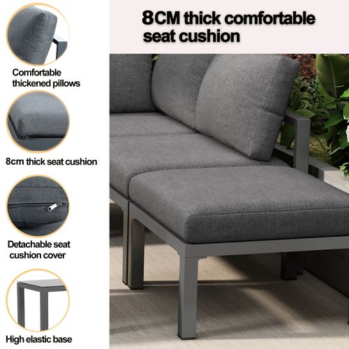 Salon De Jardin 5 Pièces - Table Basse + Table Auxiliaire, Coussins Inclus, Gris