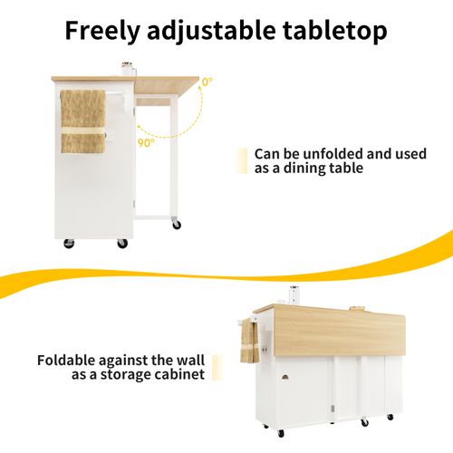 Îlot De Cuisine Amovible - Prises Électriques - Rangement à Vin - Blanc