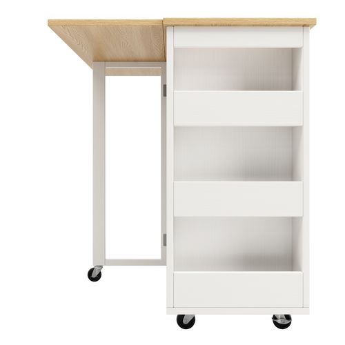 Îlot De Cuisine Amovible - Prises Électriques - Rangement à Vin - Blanc