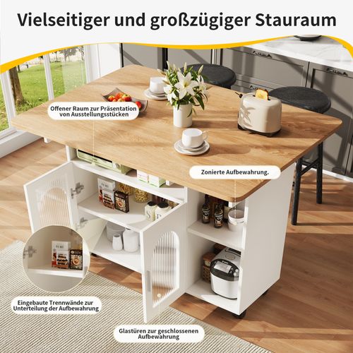 Îlot De Cuisine - Blanc - Design Élégant - Rangement Pratique - Mdf Et Métal