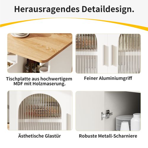 Îlot De Cuisine - Blanc - Design Élégant - Rangement Pratique - Mdf Et Métal