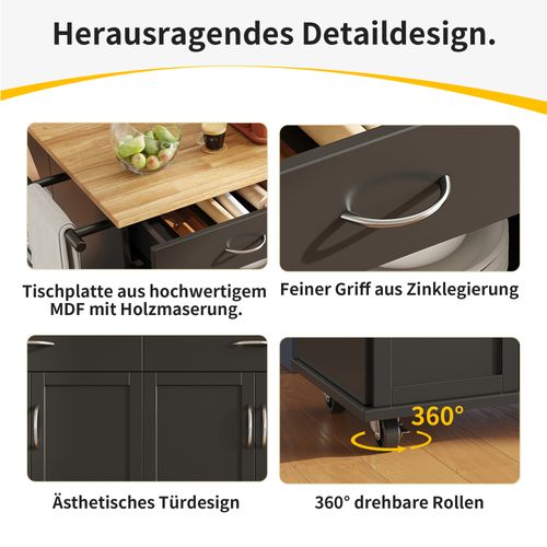 Îlot De Cuisine - Noir - Réglable - Rangement Multifonctionnel