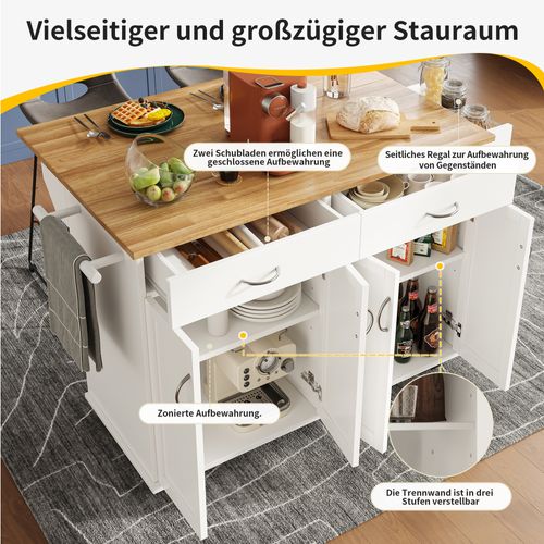 Îlot De Cuisine - Blanc - Compact - Rangement Multifonctionnel - Plateau Inclinable