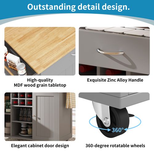 Îlot De Cuisine Moderne - Gris - Mdf Et Métal - 102x45x92 Cm