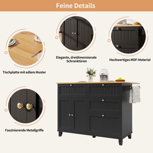 Îlot De Cuisine - Noir - Mdf Et Métal - Design Scandinave - Rangement Multifonction