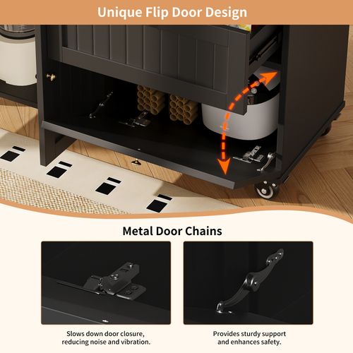 Îlot De Cuisine - Noir - Mdf Et Métal - Design Scandinave - Rangement Multifonction