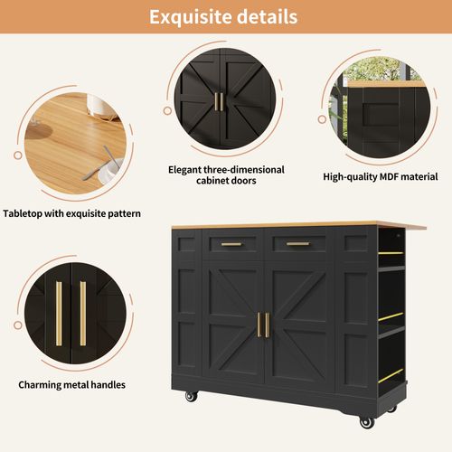 Îlot De Cuisine Moderne - Noir - Multifonctionnel - Rangement Intégré