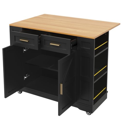 Îlot De Cuisine Moderne - Noir - Multifonctionnel - Rangement Intégré