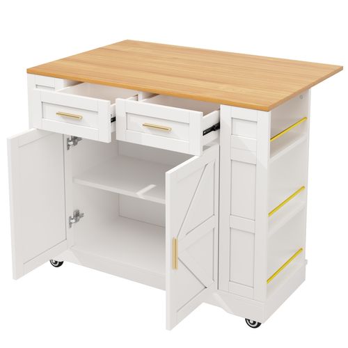 Îlot De Cuisine - Blanc - Multifonctionnel - Rangement Intégré - Design Scandinave