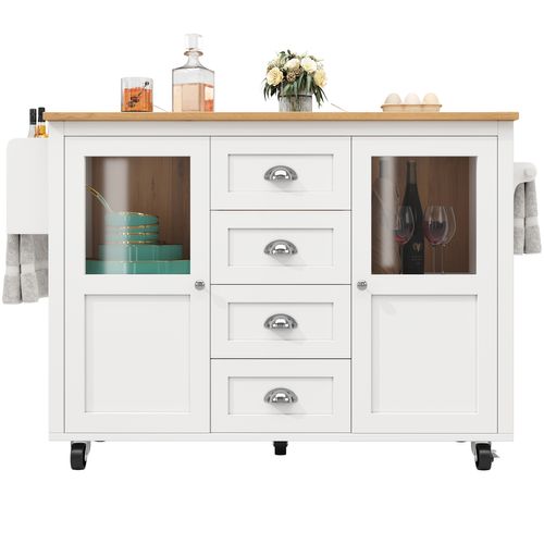 Îlot De Cuisine - Extensible - Blanc/noir - 4 Tiroirs - 2 Portes