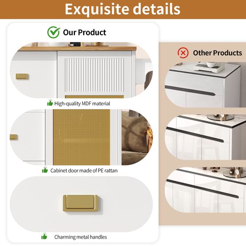 Îlot De Cuisine - Blanc - Extensible - Roues - 146,85x70x90 Cm