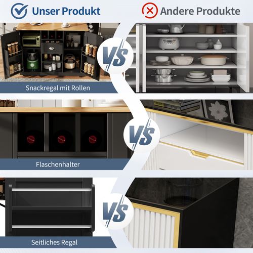 Îlot De Cuisine - Noir - Plateau Réglable - Roulettes Verrouillables - Rangement Polyvalent