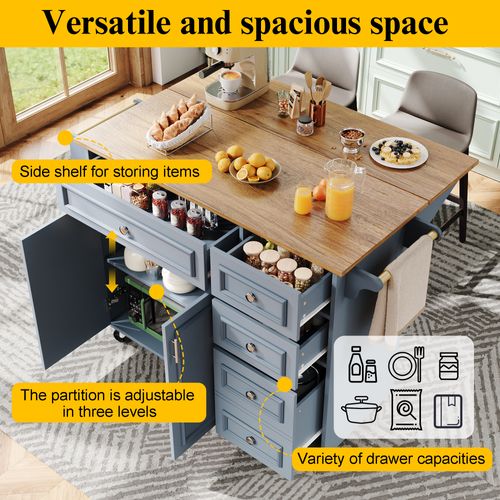 Îlot De Cuisine - Bleu - Multifonction - Pliable - 110x75x92 Cm