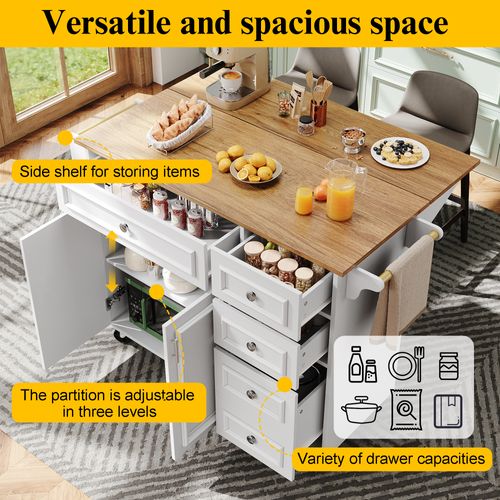 Îlot De Cuisine - Blanc - Pliable - Métal Et Mdf - 110x75x92 Cm