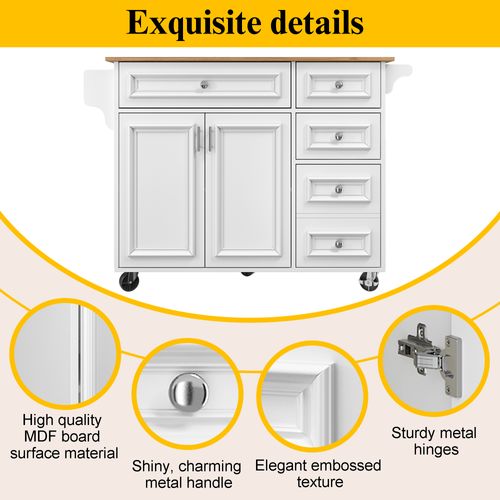 Îlot De Cuisine - Blanc - Pliable - Métal Et Mdf - 110x75x92 Cm