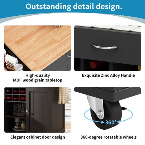 Îlot De Cuisine - Noir - Mdf Et Métal - Roulettes Pivotantes - 102x45x92 Cm