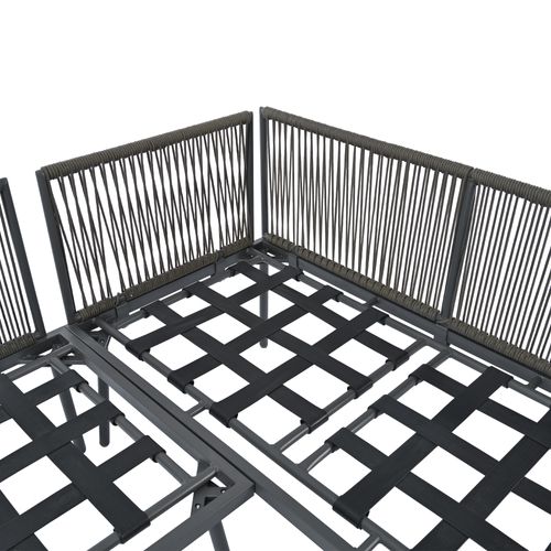 Set Lounge En L Extérieur (2 Canapés + Table) - Corde Grise, Réglable + Coussins Fournis