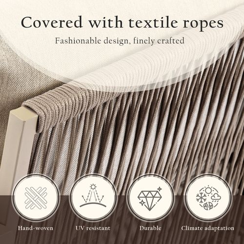 Salon De Jardin 4 Places - Cadre Acier, Coussins Inclus, Pieds Réglables + Table Verre - Gris