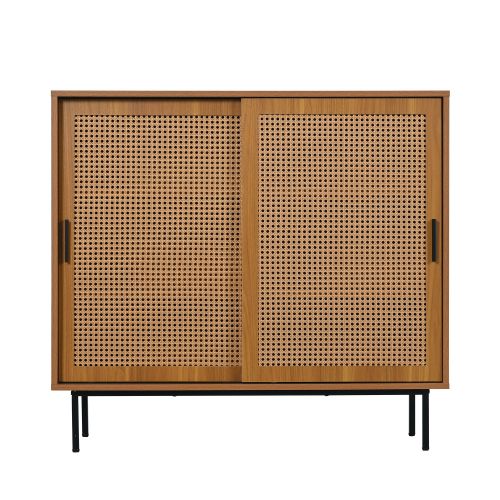 Buffet De Rangement Avec 2 Portes Coulissantes-étagère Réglable-pour Le Salon-naturel