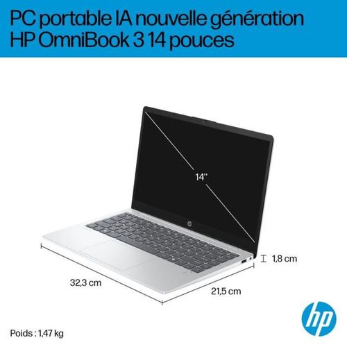 PC Portable Omnibook 3 14-ha0015nf - Windows 11 - 14 Fhd Ips - Ryzen Ai 5 340 - Ram 16go - Stockage