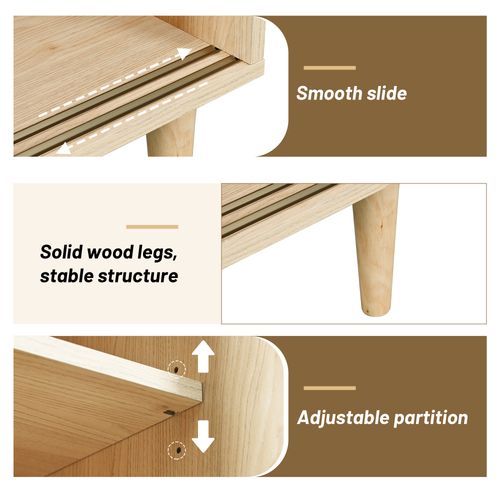 Vitrine Multifonctionnelle-aspect Bois-avec Portes En Rotin Et Portes Coulissantes En Verre-bois