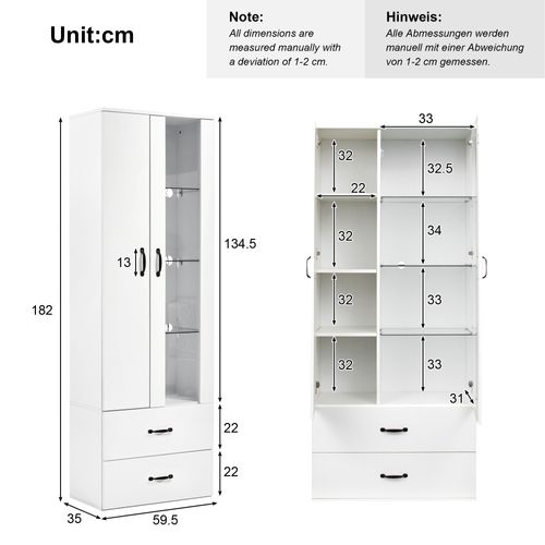 Vitrine Lumineuse LED 16 Couleurs=2 Portes-meuble D'exposition-pour Salon-armoire LED-blanc