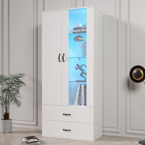 Vitrine Lumineuse LED 16 Couleurs=2 Portes-meuble D'exposition-pour Salon-armoire LED-blanc