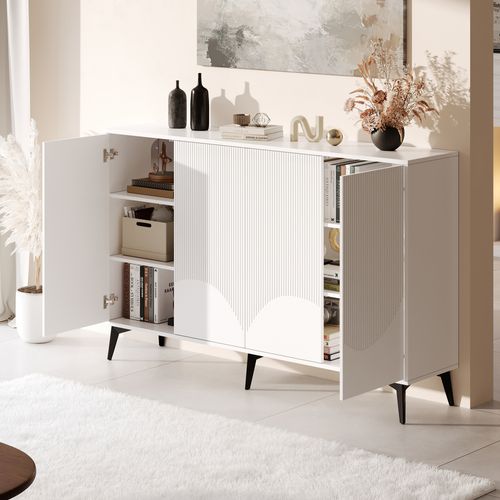 Buffet 160 Cm-buffet Multifonctionnel-Avec Étagères Réglables-blanc