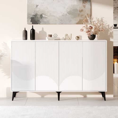 Buffet 160 Cm-buffet Multifonctionnel-Avec Étagères Réglables-blanc