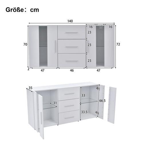 Buffet-armoire De Rangement-penderie-meuble Bas-avec Éclairage LED 16 Couleurs Pour Salon-blanc