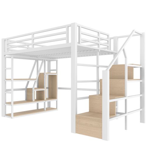 Lit Mezzanine 140x200cm-compartiment De Rangement-éclairage LED-structure En Fer-blanc